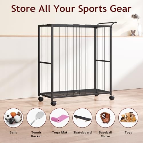 Homsorout Ball Storage Bin Rolling Sports Ball Cart, Black - Image 4