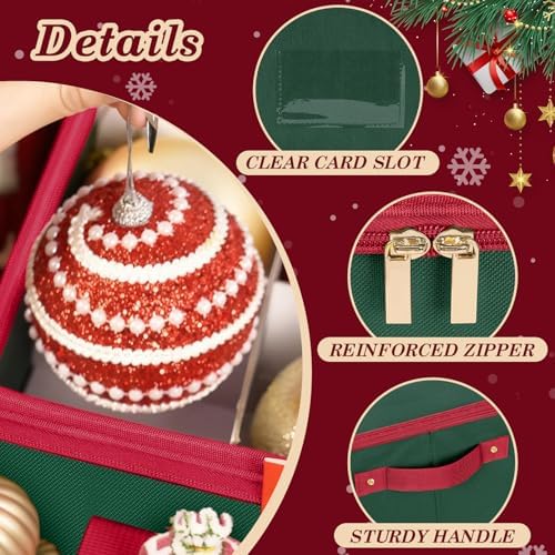 Christmas Ornament Storage Box with Adjustable Dividers Zippered Top Stores up to 72 Holiday Ornaments (3 Inch) Xmas Ball Decorations Organizer Storage Container Bin - Image 6