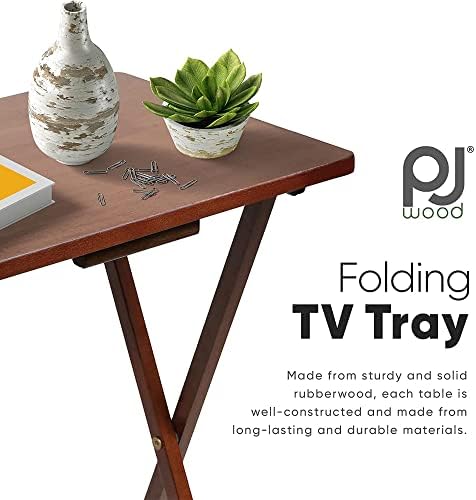 PJ Wood - 5-Piece Wooden Folding TV Tray Table Set - Honey Oak Snack Tables - Image 4