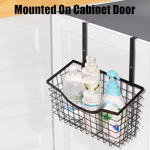Nicunom 2 Pack Cabinet & Wall Mount Basket, Large Metal Wire Basket Wall Mount Hanging Basket Over Cabinet Door Organizer Bin Grid Storage Baskets for Home Kitchen Bathroom Pantry, Bronze - Image 4