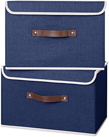 ANMINY Fabric Storage Box Bins with Lids, Blue, 15"x10"x10", 2 Pack by ANMINY