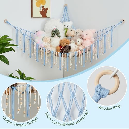 Pretty Jolly Stuffed Animal Storage Hammock with Wooden Beads and Tassels - Image 2