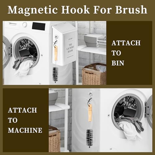 Magnetic Lint Bin for Laundry Room with Lint Brush and Magnetic Hook, Wall Mounted Lint Box with Lid, Farmhouse Laundry Room Decor - Image 4