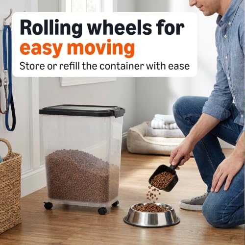 Amazon Basics Pet Food Storage Container with Wheels, BPA-Free, Detachable Scoop, 30lbs Capacity, Reliable Seal - Image 2