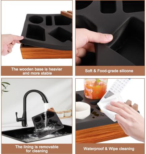 Couch Cup Holder Tray, Silicone Acacia Wooden Couch Caddy with Cup Holder for Snacks, Drinks, Remotes, Waterproof Cup Holder for Couch, Organizer, Movie Night Snack Trays - Image 5