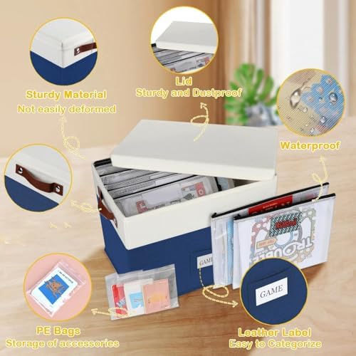Board Game Storage, Board Game Organizer with 12pcs Zipper Bags and Writable Stickers, Board Game Organizers Storage with Lid for Office Supplies,Puzzles,Video Game,Craft Product (Blue, 2-Pack Large) - Image 3