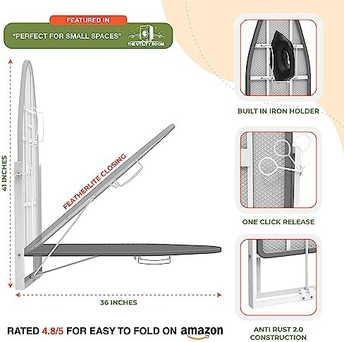 Xabitat Ironing Board 36.2" x 12.2" Wall Mounted Compact Fold Down - Image 4