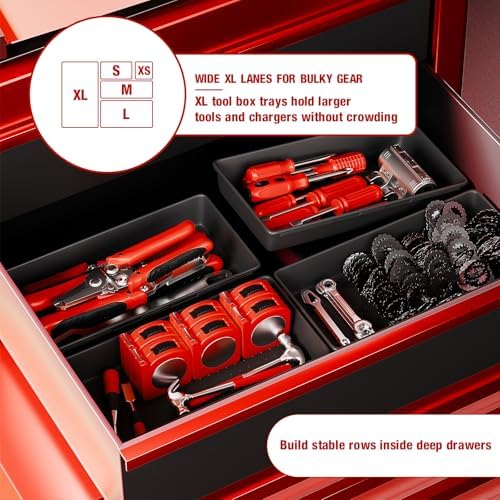 【6 PCS Extra-Large】 Tool Box Drawer Organizer Trays with Non-slip Pads, Heavy-Duty Tool Chest Drawer Organizer for Rolling Tool Chest and Garage Drawers, Truck Toolbox organizer and Workbench Storage - Image 4