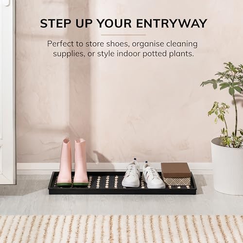 Anji Mountain Heavy Duty Waterproof Rubber Shoe Storage Mat Organizer/Boot Storage Tray Multi Use for Entryway with Coir, Gray and Ivory Insert, Fits 3 Pair (34.5" Wide) - Image 2