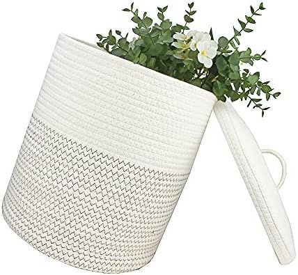 Yimi's Dream Woven Basket with Lid, Decorative Rope Storage Baskets for Organizing, medium Baskets for Baby, Kids, Toys, Blanket, Woven Baskets for Storage (White & Blacksuture, 12D x 13.5H inch) by YimisDream