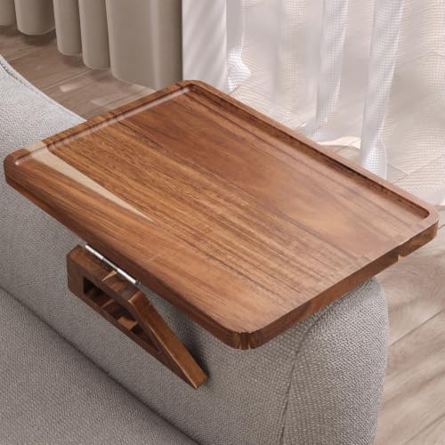 Acacia Wood Couch Arm Tray，Folding Sofa Armrest Table by DANFOXER