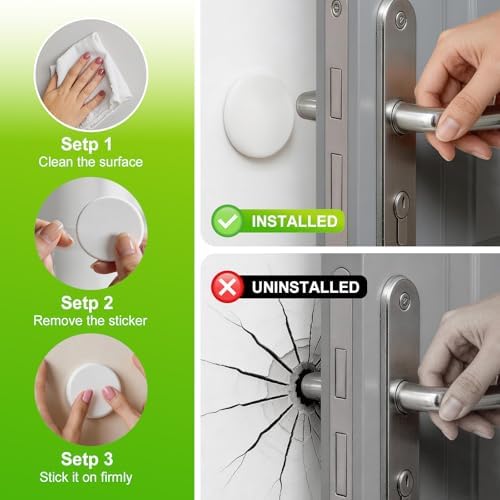 White Door Stoppers for Wall, 3.15" Self-Adhesive Door Knob Wall Protectors, 6 Pack Door Handle Stoppers, Door Bumpers to Prevent Scratches on Walls & Doors - Image 3