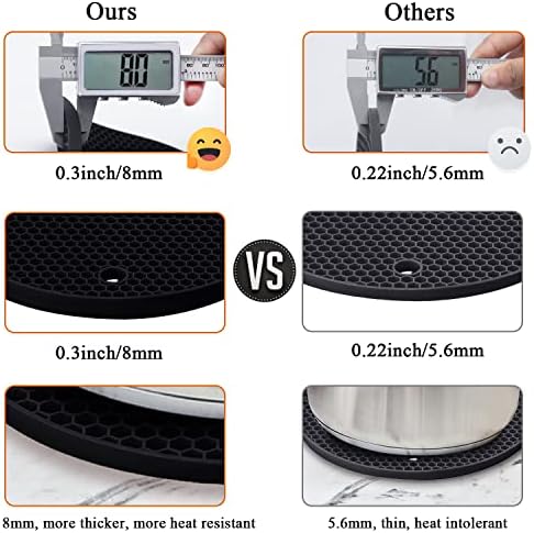 4 Pack Silicone Trivets for Hot Pots and Pans, Pot Holders Hot Pads, Non-Slip & Heat Resistant Silicone Mats for Kitchen Counter, Soft Durable Drying Mat, Jar Opener and Coasters (2 Black+2 Dark Grey) - Image 5