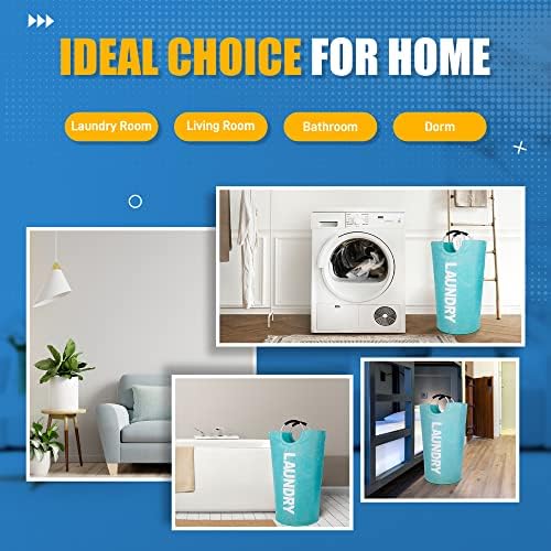 Caroeas 125L Laundry Basket,Large Laundry Hamper, Laundry Bag with Padded Handles, Clothes Hamper Stands Up Well, Collapsible Free Standing Easy Storage Washing Bin (Light Blue,125L) - Image 5