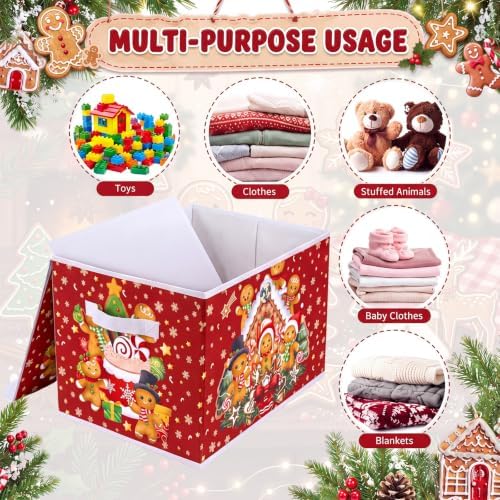 Briwooody Christmas Gingerbread Storage Bin with Lid and Carrying Handle Gingerbread Man Foldable Storage Box Large Xmas Decorative Collapsible Container Basket for Organizing Closet Home Bedroom Gift - Image 6