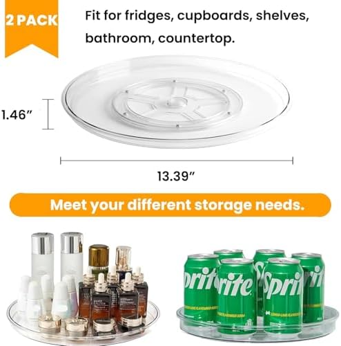 vacane Large 13" Lazy Susan Cabinet Organizer, Non-Skid Lazy Susan Turntable Clear Lazy Susan Tray Storage Containers for Pantry, Kitchen, Countertop, Bathroom-2 Pack - Image 2