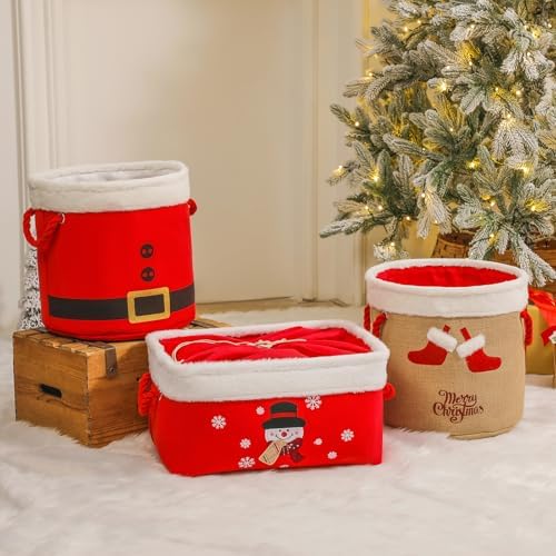 Christmas Gifts Baskets Empty Christmas Ornament Box Xmas Storage Baskets Canvas Toys Organizer Bin for Holiday, Snowman Raffle Basket Foldable Baskets for Nursery/Living room, Kids Toy Chest, Large - Image 6