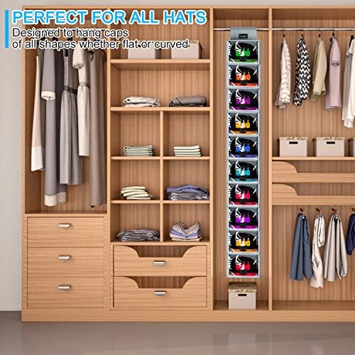 VAESIDA Hat Rack - 10 Shelf Upgraded Version Hat Organizer for Closet with Dust Shield & Side Mesh Storage Pockets - Hat Holder & Hat Racks for Baseball Caps - Image 3