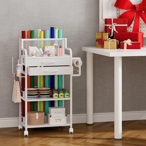 Rolling Wrapping Paper Storage Cart with 2 Drawers,16.5"x32"x11.4" - Image 7