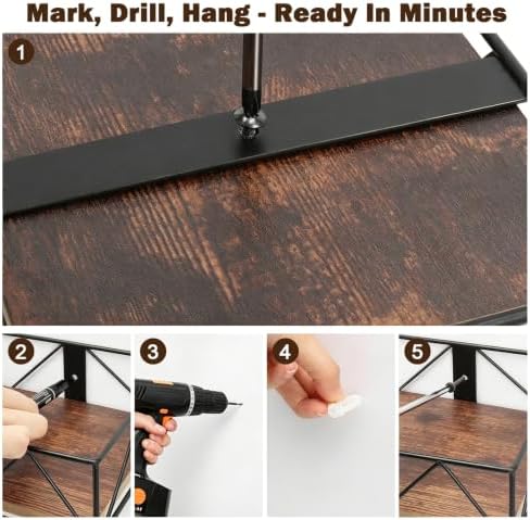 Ironing Board Hanger Wall Mounted, Metal Ironing Board Holder with Wood Shelf, Ironing Board Storage Rack with Hook for Laundry Room, Living Room, Bathroom (Matte Black) - Image 3