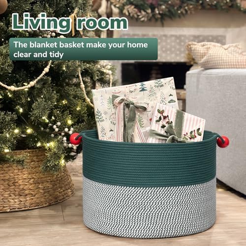 Goodpick Large Storage Basket 22" x 14", Woven Baby Storage for Blanket Living Room, Laundry Organizer for Clothes, Toys, Christmas Basket for Gifts, Green - Image 4