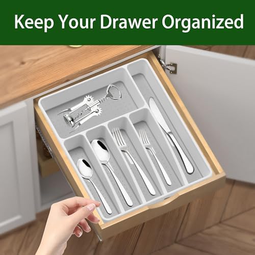 Loyareal Silverware Organizer Utensil Organizer Holder Kitchen Drawer Organizer Plastic Silverware Tray for Drawer Flatware Organizer 6 Compartment White - Image 2