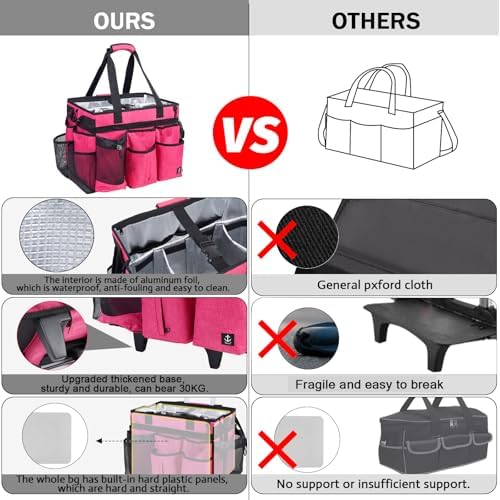 Rolling Cleaning Caddy Bag Built-in Hard Plastic Sheet Detachable Trolley - Image 5