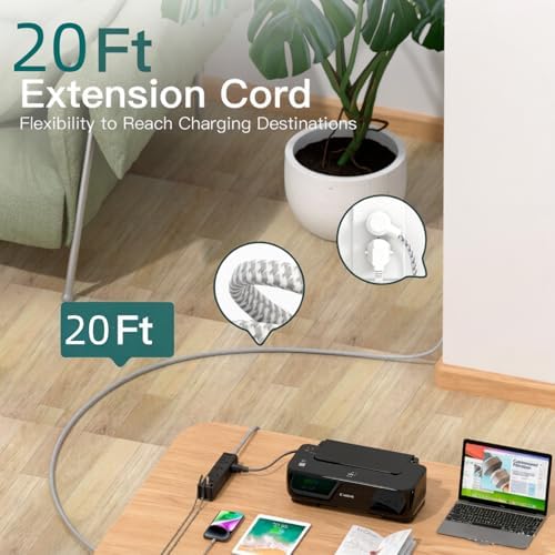 20FT Long Extension Cord, Power Strip with 12 AC Outlets & 4 USB Ports - Image 3