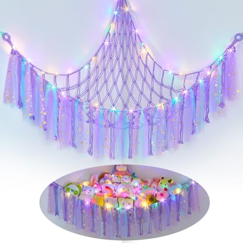 FIOBEE Stuffed Animals Net LED Light Toy Hammock for Kids Bedroom Storage by FIOBEE