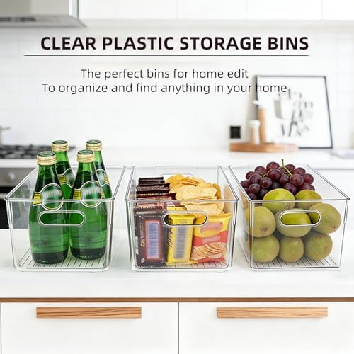 6 Pack Thick Clear Stackable Storage Bins, Cabinet Organizer, Plastiic Containers with Handle for Kitchens, Bathrooms and Fridge and Desktop - Image 3