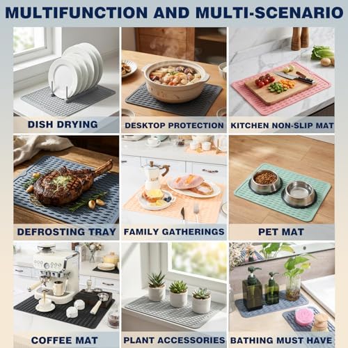 2 Pack Caketime Silicone Dish Drying Mat for Kitchen Counter Under Sink Near Faucet with Bathroom Countertop Organizer Soap Holder New Home Essentials Drainers Housewife Stuff 12"x6" - Image 4