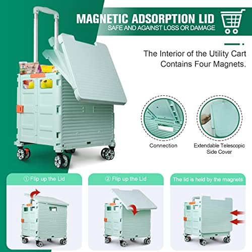 FELICON SELORSS Folding Utility Cart Portable Rolling Crate Handcart-Green - Image 2