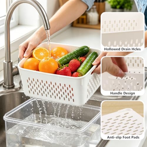 8 Pack Fruit Storage Containers for Fridge, Produce Container with Colander - Image 4