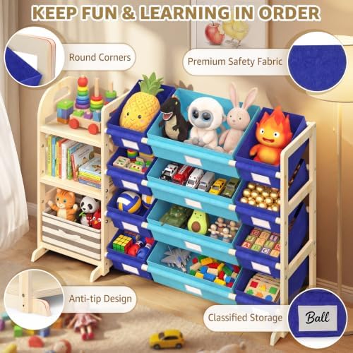 Blue Storage Bin with Label Holder for Room, 11.5 x 8.1 x 6 Inches - Image 5