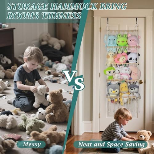 42cm Wide Over The Door Stuffed Animal Storage- 5-Tier Stuffed Animal Hammock For Toy Plush Hammock Hanging Net Big Girls Toddler Large Bag Animals Stuffy Behind - Image 4