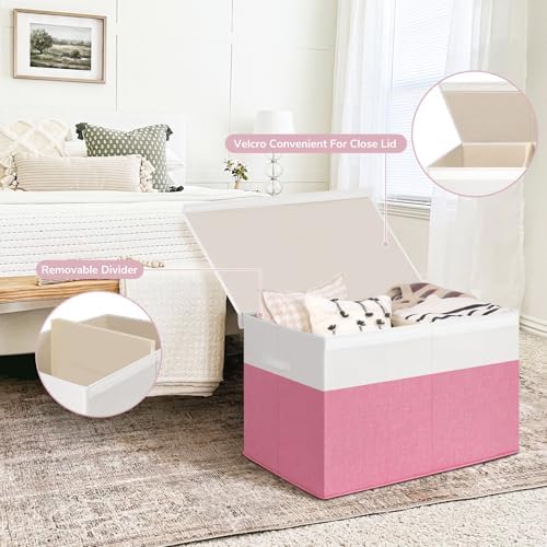 INDRESSME 122L Toy Storage Box with Lid & Dividers, Pink & White, - Image 4