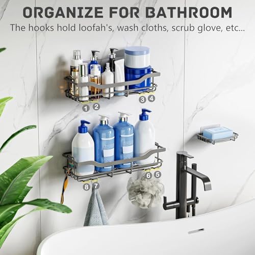 OMAIRA 3-Pack Shower Caddy with Soap Holder, Adhesive Rustproof No-drill Strudy Loading Inside Shower Organizer Shelves Rack Storage Bathroom Organization for Smooth Wall Glass Tile, Grey (XX-Large) - Image 6