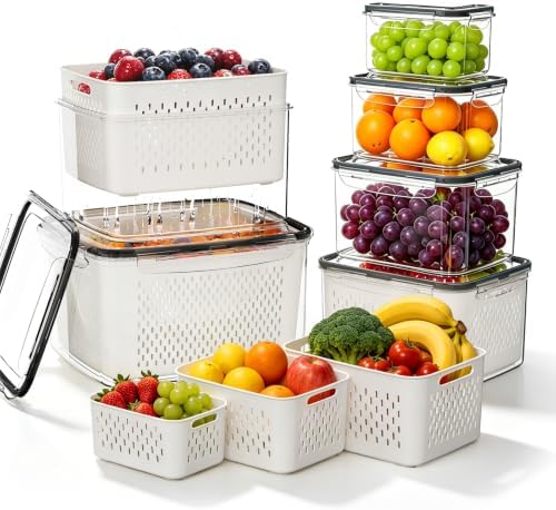 JOYZAN Fruit Storage Containers for Fridge with Airtight Lids 6 Pack by MakeYourHomeOrganizedTidy