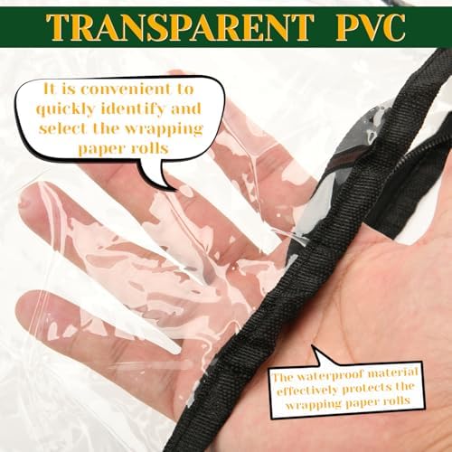 Homakover Clear PVC Christmas Wrapping Paper Organizer Storage, 30" Gift Wrap Organizer Zippered Storage, Fit for 18-25 Rolls (Black) - Image 6