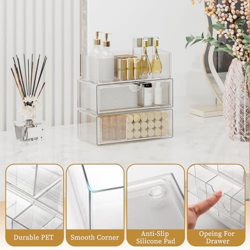 Medicine Cabinet Organizer with Removable Dividers, 3-Tier Stackable Drawer Storage for Bathroom, RV, Vanity, Countertop & Desk - Image 4