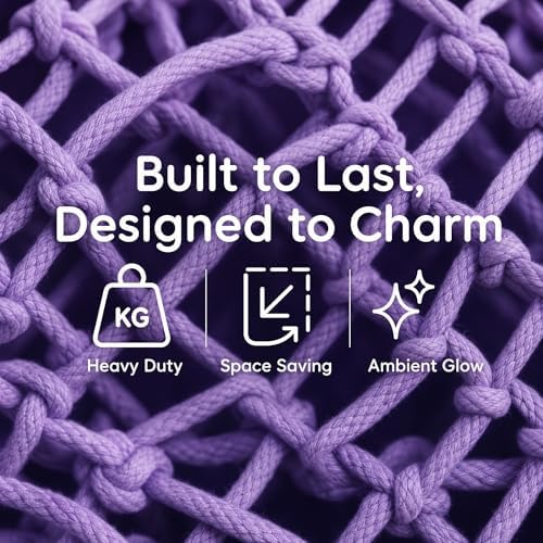 THIDARGO Stuffed Animal Hammock Storage Net with LED Lights, Colorful Tassels, 59in, for Kids Bedroom Nursery Playroom, Includes 3 Hooks (not including battery) (Purple) - Image 7