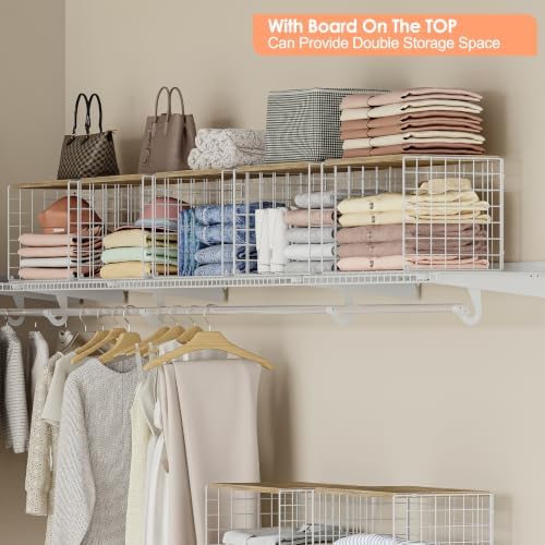 Extra-Long Closet Organizers and Storage with Top Board, 3 Pack Stackable Closet Shelf Organizer, Double Storage Design, Clothes Storage Cube/Bin/Basket for Wardrobe, Space-Saving, White,Sturdy,Metal - Image 5