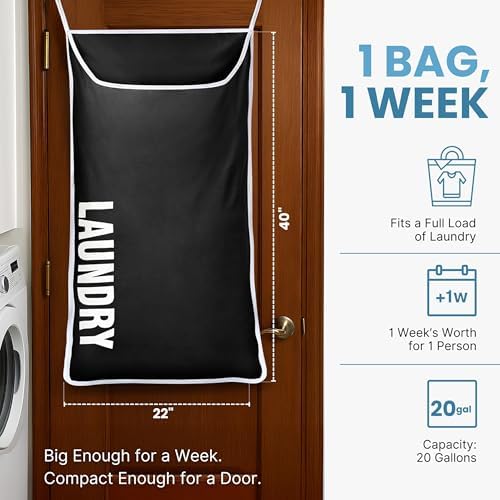 Hanging Laundry Hamper Bag XL 40x22", Space Saving over the Door Storage Bags, Behind the Door Hampers for Dirty Clothes & Wall Mounted Basket for Bathroom, Organizer for Small Room Spaces RV - Image 2