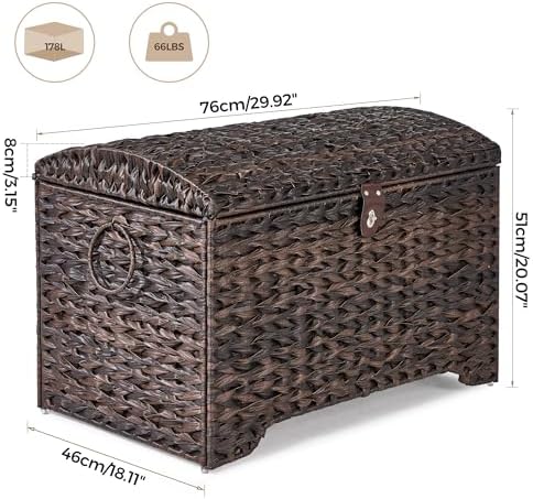 178L Handwoven Wicker Storage Basket with Lid, Large Storage Trunk - Image 7