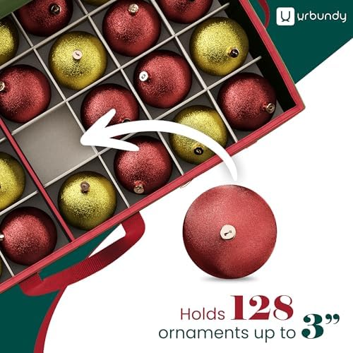 Christmas Ornament Storage Box - Green, Fits 128 Ornaments - Organizer With Dividers & Handles - Image 6