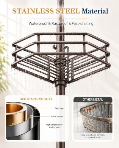 SEIRIONE Rustproof Corner Shower Caddy Tension Pole for Bathroom Storage - Image 3