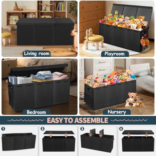 Extra Large Toy Box with Lids, Collapsible Storage Bin, 38"x16"x14",Black - Image 6