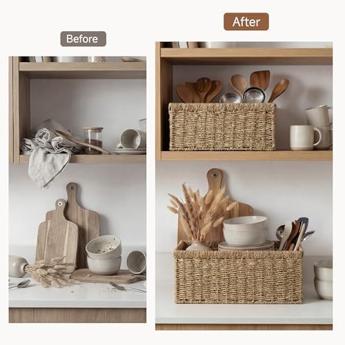 StorageWorks Wicker Storage Baskets, Natural Seagrass Storage Basket, 2Pack - Image 6