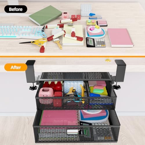 Under Desk Drawer Organizer No Drilling 2 Slide Out Drawer Under Desk Storage Drawer Clamp On Under Desk Management Drawer Organizer Suitable for Home and Office - Image 2