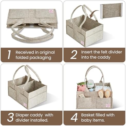 Upgraded Baby Diaper Caddy Organizer, Portable Nursery Storage Bin with Handle, Side Pockets Car Organizer for Diapers and Baby Wipes Essentials, Registry Gift Baskets (1Pcs-Large-Oatmeal) - Image 2